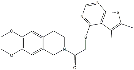 2-{[(5,6-dimethylthieno[2,3-d]pyrimidin-4-yl)sulfanyl]acetyl}-6,7-dimethoxy-1,2,3,4-tetrahydroisoquinoline Struktur