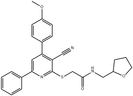 2-{[3-cyano-4-(4-methoxyphenyl)-6-phenyl-2-pyridinyl]sulfanyl}-N-(tetrahydro-2-furanylmethyl)acetamide Struktur