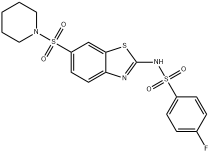 4-fluoro-N-[6-(1-piperidinylsulfonyl)-1,3-benzothiazol-2-yl]benzenesulfonamide Struktur