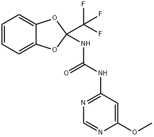 N-(6-methoxy-4-pyrimidinyl)-N'-[2-(trifluoromethyl)-1,3-benzodioxol-2-yl]urea Struktur