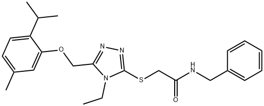 N-benzyl-2-({4-ethyl-5-[(2-isopropyl-5-methylphenoxy)methyl]-4H-1,2,4-triazol-3-yl}sulfanyl)acetamide Struktur