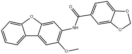 N-(2-methoxydibenzo[b,d]furan-3-yl)-1,3-benzodioxole-5-carboxamide Struktur