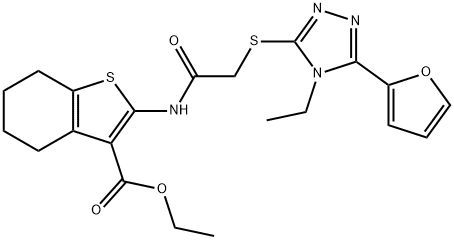 ethyl 2-[({[4-ethyl-5-(2-furyl)-4H-1,2,4-triazol-3-yl]sulfanyl}acetyl)amino]-4,5,6,7-tetrahydro-1-benzothiophene-3-carboxylate Struktur