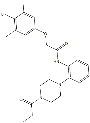 2-(4-chloro-3,5-dimethylphenoxy)-N-[2-(4-propionyl-1-piperazinyl)phenyl]acetamide Struktur