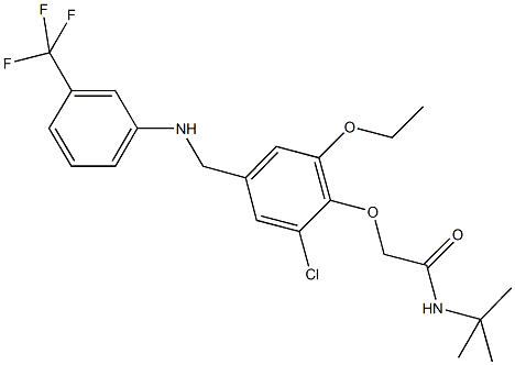 N-(tert-butyl)-2-(2-chloro-6-ethoxy-4-{[3-(trifluoromethyl)anilino]methyl}phenoxy)acetamide Struktur