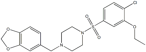 5-{[4-(1,3-benzodioxol-5-ylmethyl)-1-piperazinyl]sulfonyl}-2-chlorophenyl ethyl ether Struktur