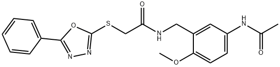 N-[5-(acetylamino)-2-methoxybenzyl]-2-[(5-phenyl-1,3,4-oxadiazol-2-yl)sulfanyl]acetamide Struktur