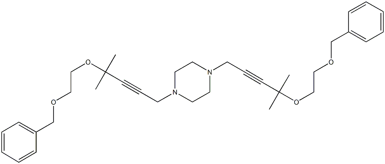 1,4-bis{4-[2-(benzyloxy)ethoxy]-4-methyl-2-pentynyl}piperazine Struktur