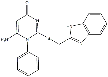 6-amino-2-[(1H-benzimidazol-2-ylmethyl)sulfanyl]-1-phenyl-4(1H)-pyrimidinone Struktur