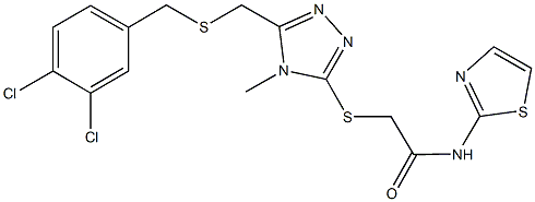 2-[(5-{[(3,4-dichlorobenzyl)sulfanyl]methyl}-4-methyl-4H-1,2,4-triazol-3-yl)sulfanyl]-N-(1,3-thiazol-2-yl)acetamide Struktur