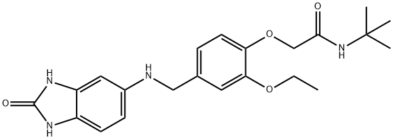 N-(tert-butyl)-2-(2-ethoxy-4-{[(2-oxo-2,3-dihydro-1H-benzimidazol-5-yl)amino]methyl}phenoxy)acetamide Struktur