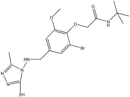 2-(2-bromo-6-methoxy-4-{[(3-methyl-5-sulfanyl-4H-1,2,4-triazol-4-yl)amino]methyl}phenoxy)-N-(tert-butyl)acetamide Struktur