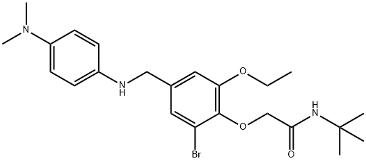 2-(2-bromo-4-{[4-(dimethylamino)anilino]methyl}-6-ethoxyphenoxy)-N-(tert-butyl)acetamide Struktur