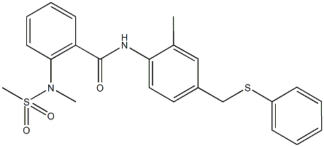 2-[methyl(methylsulfonyl)amino]-N-{2-methyl-4-[(phenylsulfanyl)methyl]phenyl}benzamide Struktur