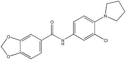 N-[3-chloro-4-(1-pyrrolidinyl)phenyl]-1,3-benzodioxole-5-carboxamide Struktur