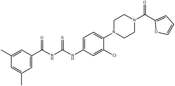 N-{3-chloro-4-[4-(2-furoyl)-1-piperazinyl]phenyl}-N'-(3,5-dimethylbenzoyl)thiourea Struktur