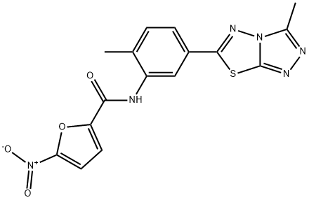 5-nitro-N-[2-methyl-5-(3-methyl[1,2,4]triazolo[3,4-b][1,3,4]thiadiazol-6-yl)phenyl]-2-furamide Struktur