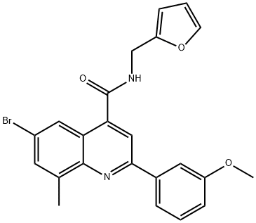 6-bromo-N-(2-furylmethyl)-2-(3-methoxyphenyl)-8-methyl-4-quinolinecarboxamide Struktur