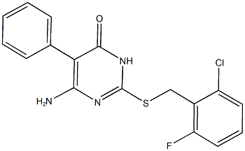 6-amino-2-[(2-chloro-6-fluorobenzyl)sulfanyl]-5-phenyl-4(3H)-pyrimidinone Struktur