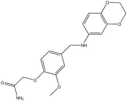 2-{4-[(2,3-dihydro-1,4-benzodioxin-6-ylamino)methyl]-2-methoxyphenoxy}acetamide Struktur