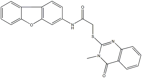 N-dibenzo[b,d]furan-3-yl-2-[(3-methyl-4-oxo-3,4-dihydro-2-quinazolinyl)sulfanyl]acetamide Struktur