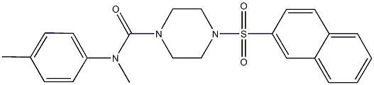 N-methyl-N-(4-methylphenyl)-4-(2-naphthylsulfonyl)-1-piperazinecarboxamide Struktur