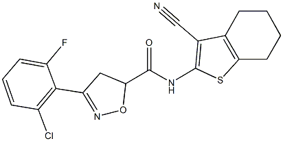 3-(2-chloro-6-fluorophenyl)-N-(3-cyano-4,5,6,7-tetrahydro-1-benzothien-2-yl)-4,5-dihydro-5-isoxazolecarboxamide Struktur