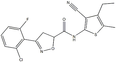 3-(2-chloro-6-fluorophenyl)-N-(3-cyano-4-ethyl-5-methyl-2-thienyl)-4,5-dihydro-5-isoxazolecarboxamide Struktur