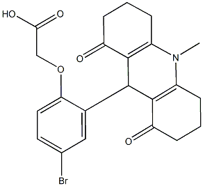 [4-bromo-2-(10-methyl-1,8-dioxo-1,2,3,4,5,6,7,8,9,10-decahydro-9-acridinyl)phenoxy]acetic acid Struktur