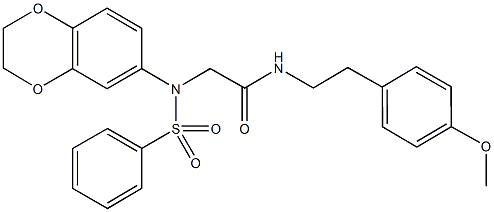 2-[2,3-dihydro-1,4-benzodioxin-6-yl(phenylsulfonyl)amino]-N-[2-(4-methoxyphenyl)ethyl]acetamide Struktur