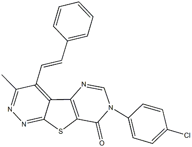 7-(4-chlorophenyl)-3-methyl-4-(2-phenylvinyl)pyrimido[4',5':4,5]thieno[2,3-c]pyridazin-8(7H)-one Struktur