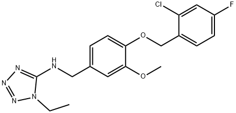 N-{4-[(2-chloro-4-fluorobenzyl)oxy]-3-methoxybenzyl}-N-(1-ethyl-1H-tetraazol-5-yl)amine Struktur