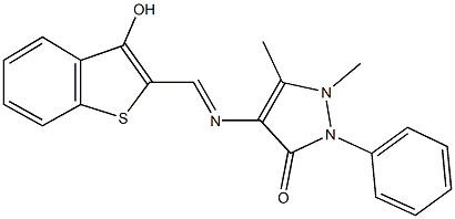 4-{[(3-hydroxy-1-benzothien-2-yl)methylene]amino}-1,5-dimethyl-2-phenyl-1,2-dihydro-3H-pyrazol-3-one Struktur