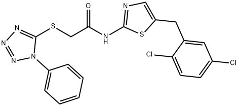 N-[5-(2,5-dichlorobenzyl)-1,3-thiazol-2-yl]-2-[(1-phenyl-1H-tetraazol-5-yl)sulfanyl]acetamide Struktur