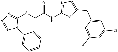 N-[5-(3,5-dichlorobenzyl)-1,3-thiazol-2-yl]-2-[(1-phenyl-1H-tetraazol-5-yl)sulfanyl]acetamide Struktur