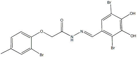 2-(2-bromo-4-methylphenoxy)-N'-(2,5-dibromo-3,4-dihydroxybenzylidene)acetohydrazide Struktur