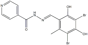 N'-(3,5-dibromo-2,4-dihydroxy-6-methylbenzylidene)isonicotinohydrazide Struktur