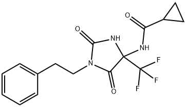 N-[2,5-dioxo-1-(2-phenylethyl)-4-(trifluoromethyl)-4-imidazolidinyl]cyclopropanecarboxamide Struktur