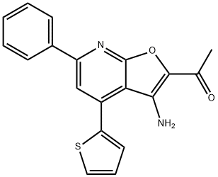 1-[3-amino-6-phenyl-4-(2-thienyl)furo[2,3-b]pyridin-2-yl]ethanone Struktur