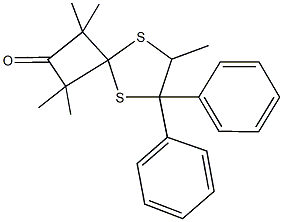 1,1,3,3,7-pentamethyl-6,6-diphenyl-5,8-dithiaspiro[3.4]octan-2-one Struktur