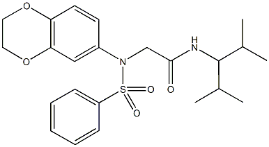 2-[2,3-dihydro-1,4-benzodioxin-6-yl(phenylsulfonyl)amino]-N-(1-isopropyl-2-methylpropyl)acetamide Struktur