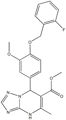 methyl7-{4-[(2-fluorobenzyl)oxy]-3-methoxyphenyl}-5-methyl-4,7-dihydro[1,2,4]triazolo[1,5-a]pyrimidine-6-carboxylate Struktur