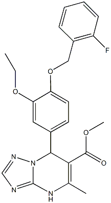 methyl 7-{3-ethoxy-4-[(2-fluorobenzyl)oxy]phenyl}-5-methyl-4,7-dihydro[1,2,4]triazolo[1,5-a]pyrimidine-6-carboxylate Struktur