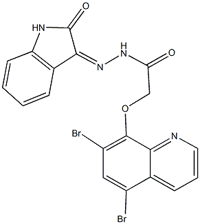 2-[(5,7-dibromo-8-quinolinyl)oxy]-N'-(2-oxo-1,2-dihydro-3H-indol-3-ylidene)acetohydrazide Struktur