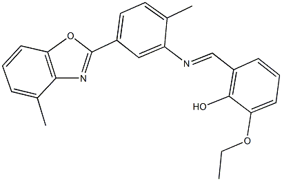 2-ethoxy-6-({[2-methyl-5-(4-methyl-1,3-benzoxazol-2-yl)phenyl]imino}methyl)phenol Struktur