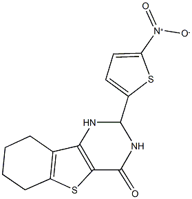 2-{5-nitro-2-thienyl}-2,3,6,7,8,9-hexahydro[1]benzothieno[3,2-d]pyrimidin-4(1H)-one Struktur