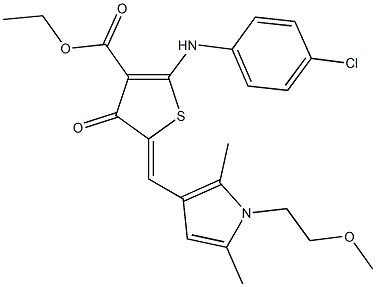 ethyl 2-(4-chloroanilino)-5-{[1-(2-methoxyethyl)-2,5-dimethyl-1H-pyrrol-3-yl]methylene}-4-oxo-4,5-dihydro-3-thiophenecarboxylate Struktur