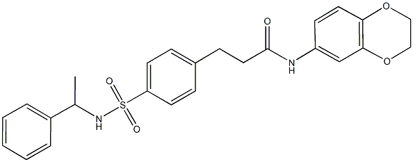 N-(2,3-dihydro-1,4-benzodioxin-6-yl)-3-(4-{[(1-phenylethyl)amino]sulfonyl}phenyl)propanamide Struktur