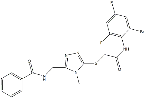 N-[(5-{[2-(2-bromo-4,6-difluoroanilino)-2-oxoethyl]sulfanyl}-4-methyl-4H-1,2,4-triazol-3-yl)methyl]benzamide Struktur