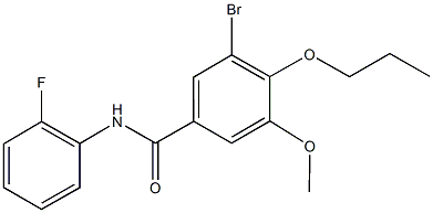 3-bromo-N-(2-fluorophenyl)-5-methoxy-4-propoxybenzamide Struktur